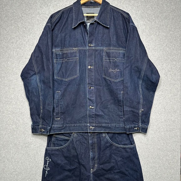 Sean John Vintage Denim Set Dark Wash Jacket XXL Jeans 38 Y2K Baggy Streetwear